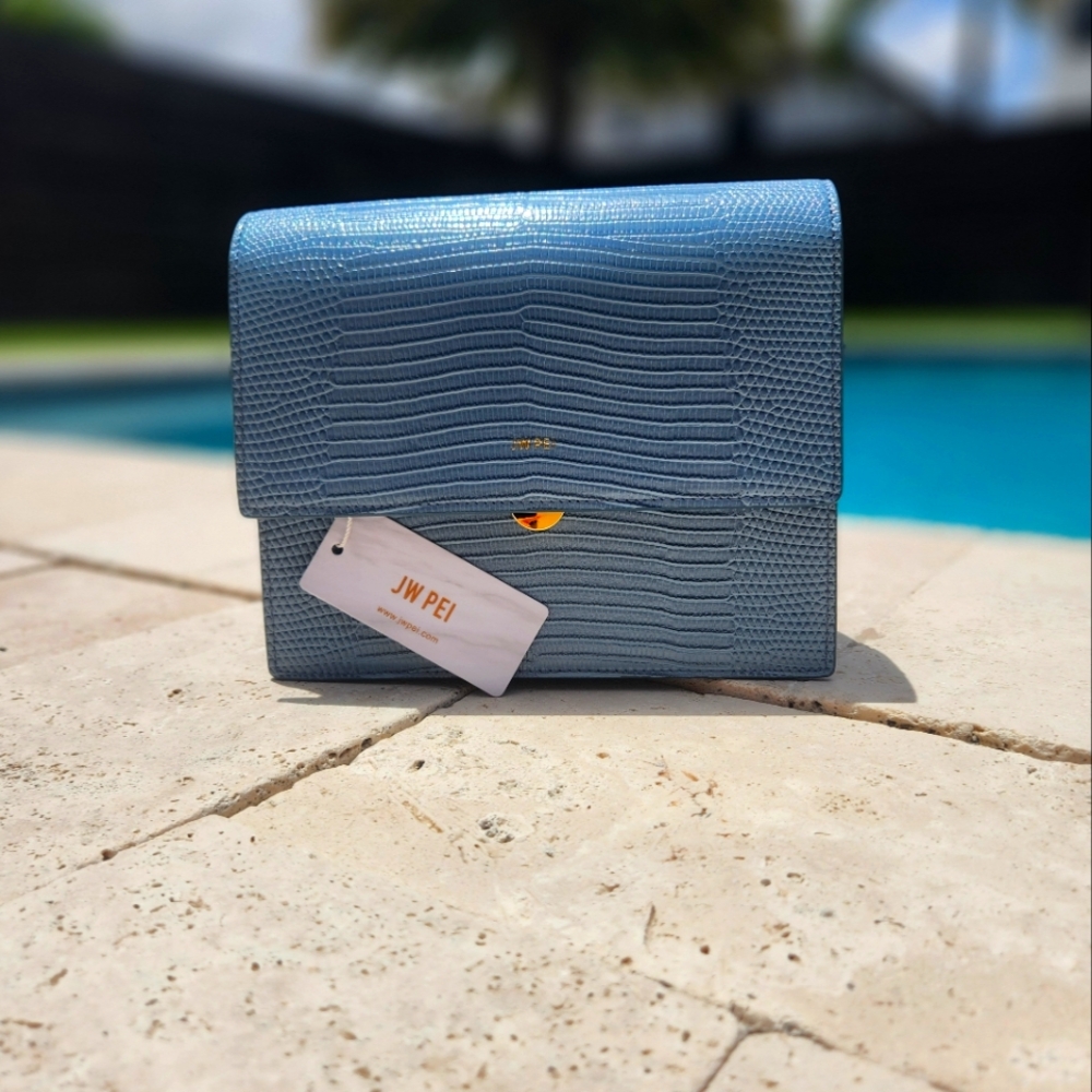 JW PEI Blue Crossbody Bag with Textured Design